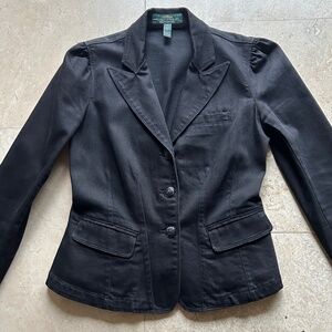 LRL Lauren Jeans Co Ralph Lauren Black Denim Peplum Jacket, Size XS